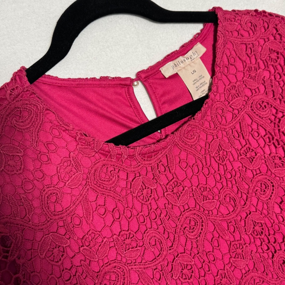 Philosophy Republic Clothing Pink Floral Lace Short Sleeve Top Cactus Flower L